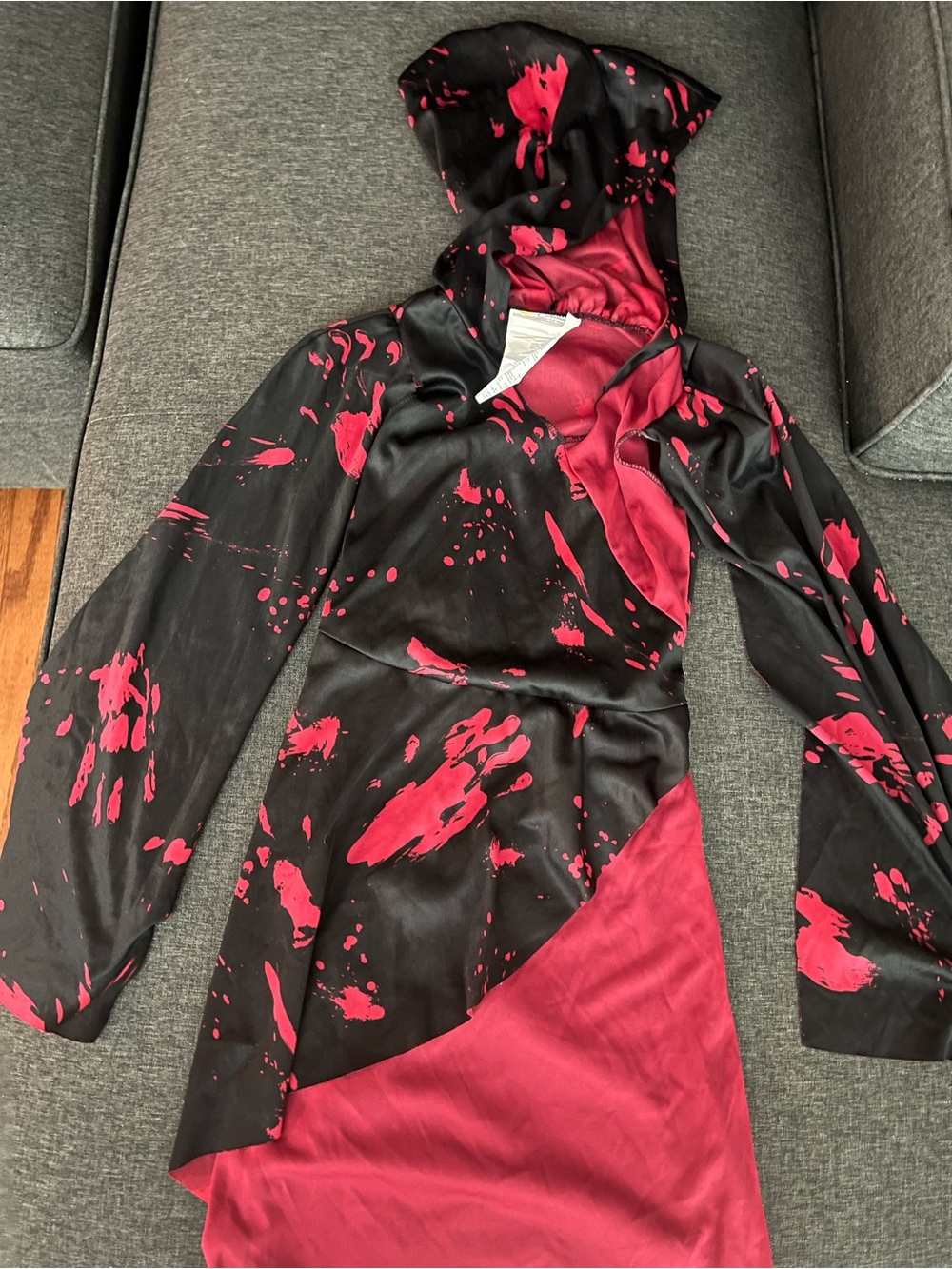 Kids Halloween Costume Black & Red Hooded Wrap Dress